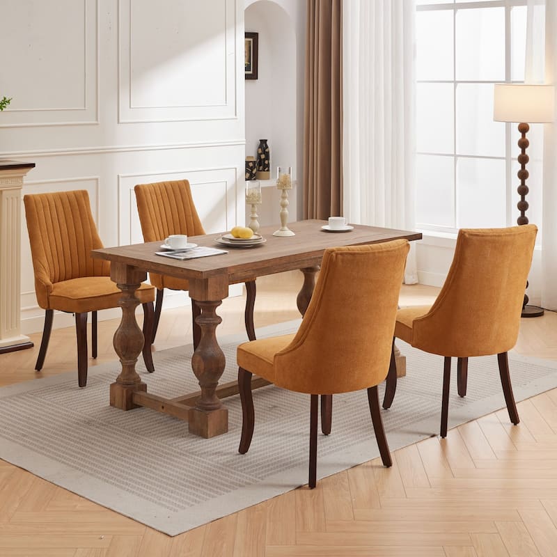 Modern Linen Kitchen Dining Chair with Bent Wood Legs, Set of 2