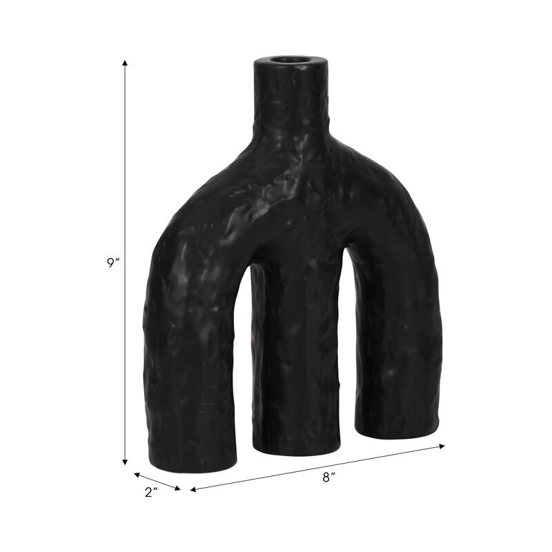 Textured Creamic Taper Candle Holder with Double Arched - Black