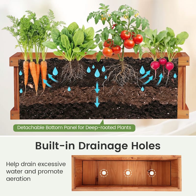 Gymax 2PCS Wood Raised Garden Bed w/Drainage Holes & Liner for Growing