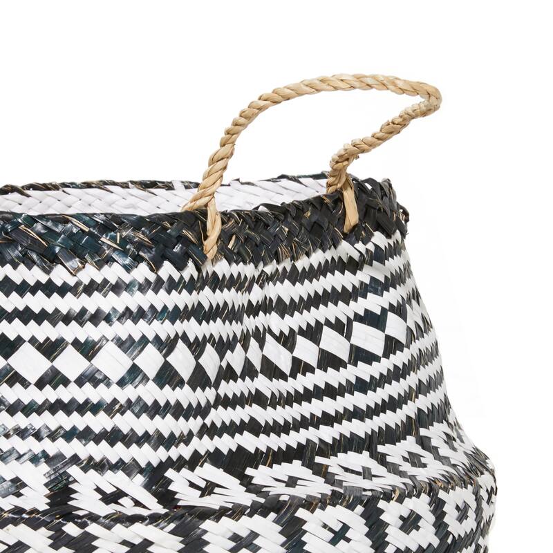 Black/White Seagrass Boho Eclectic Plant Storage Basket (Set of 2) - S/2 16", 14"H