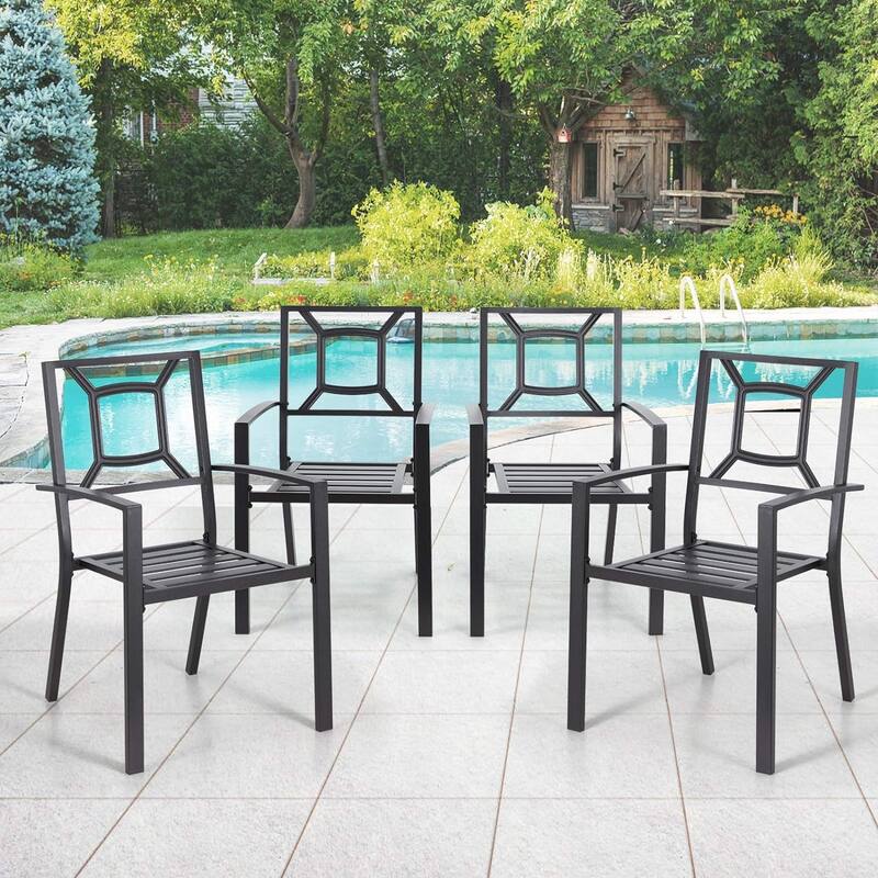 AECOJOY Outdoor Patio Dining Chairs, Stackable Arm Chairs(Set of 4) - Black