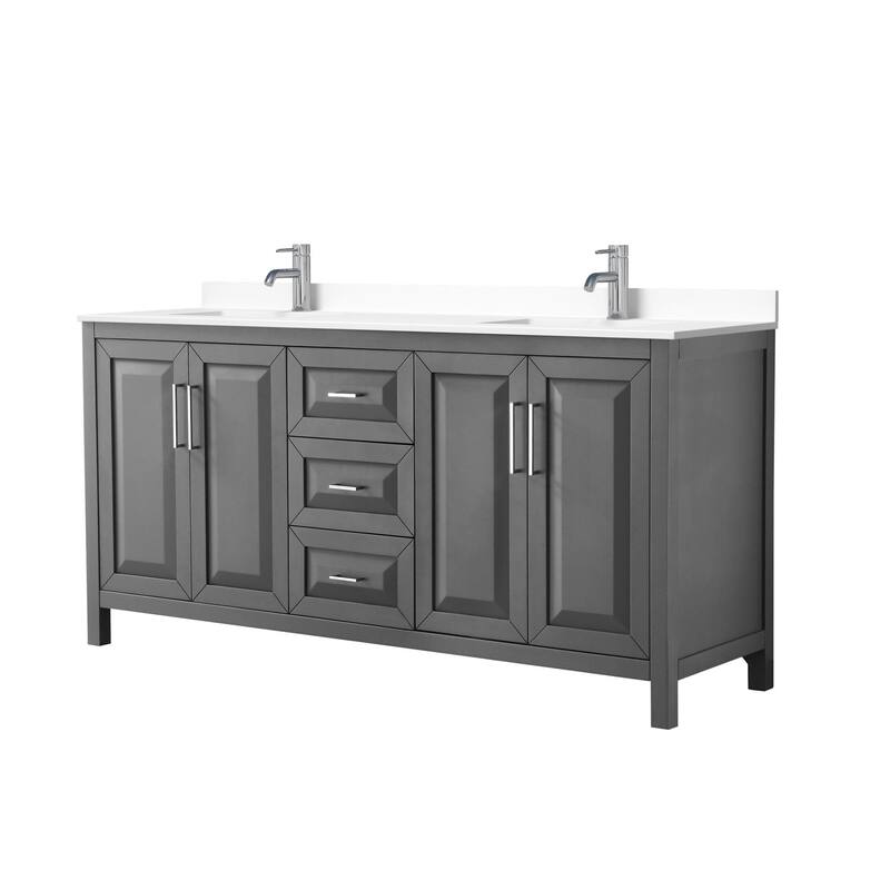 Wyndham Collection Daria 72" Free Standing Double Basin Vanity Set - Dark Gray / White Cultured Marble Top / Polished