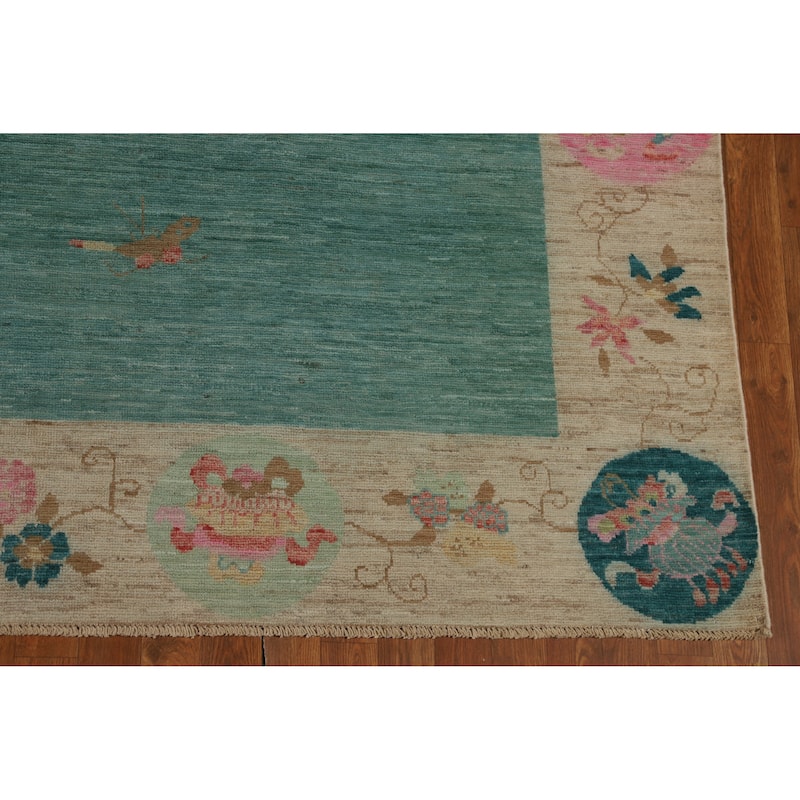 Vegetable Dye Art Deco Turkish Area Rug Handmade Wool Carpet - 9'1" x 11'10"