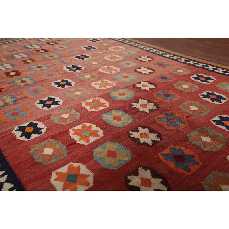 Kilim Qashqai Persian Vintage Rug Hand-Woven Pink Wool Carpet - 5'0"x 7'10"