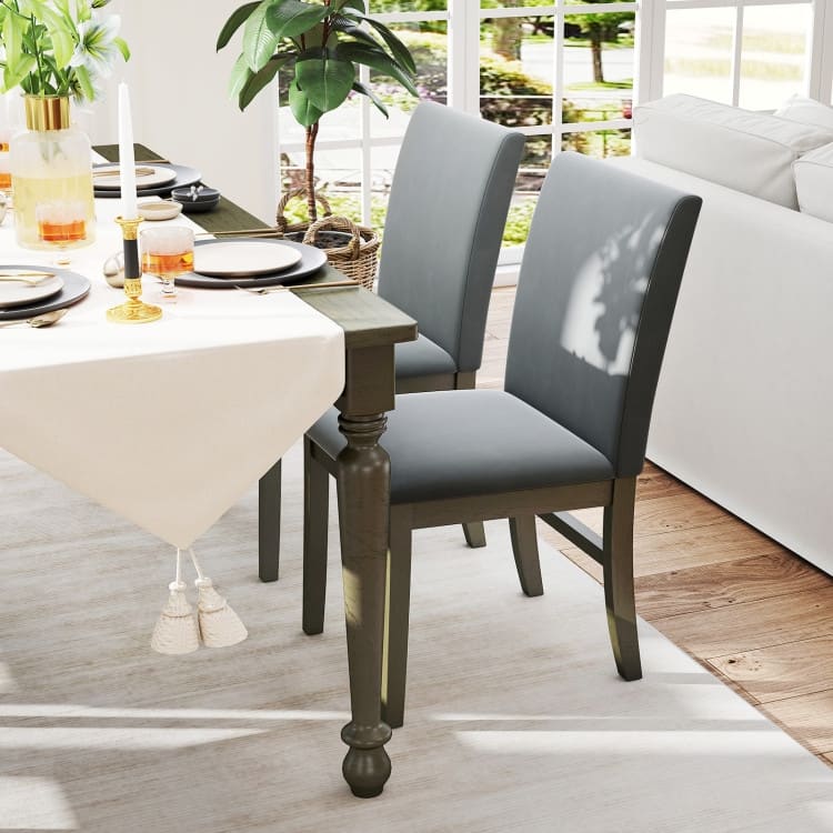 Grey Velvet Rubber Wood Dining Chairs Set of 2 with Ergonomic Design - 24" x 19" x 36"