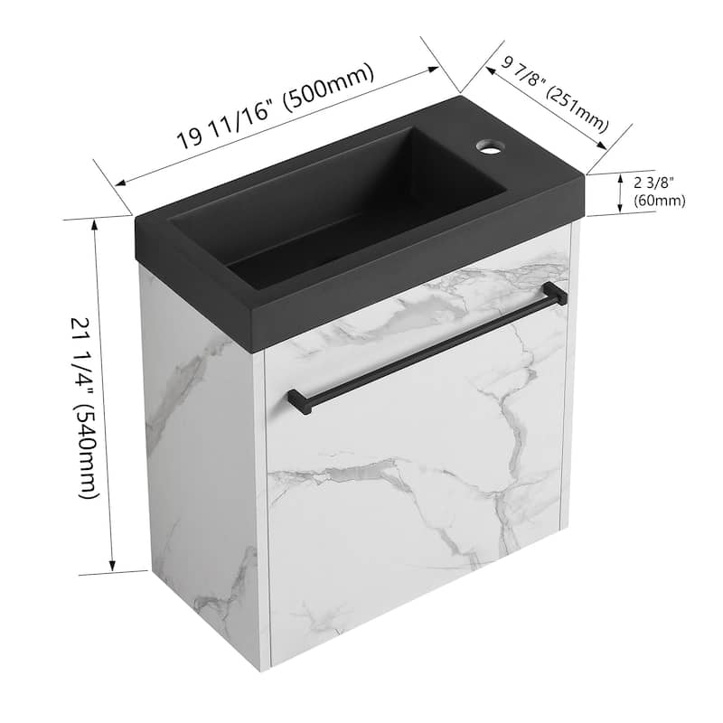 20 inch Wall-Mounted Bathroom Vanity Set in White and Black with Integrated Resin Sink