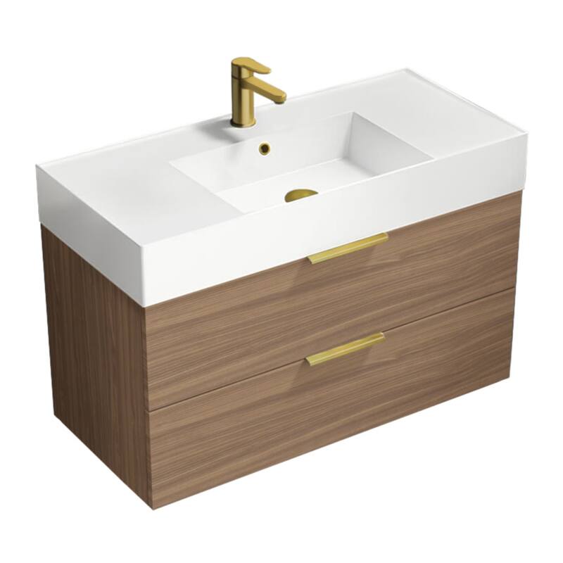 Nameeks Derin-4018-W Derin 40" Wall Mounted Single Basin Vanity Set - Walnut / Matte Gold - Walnut Finish