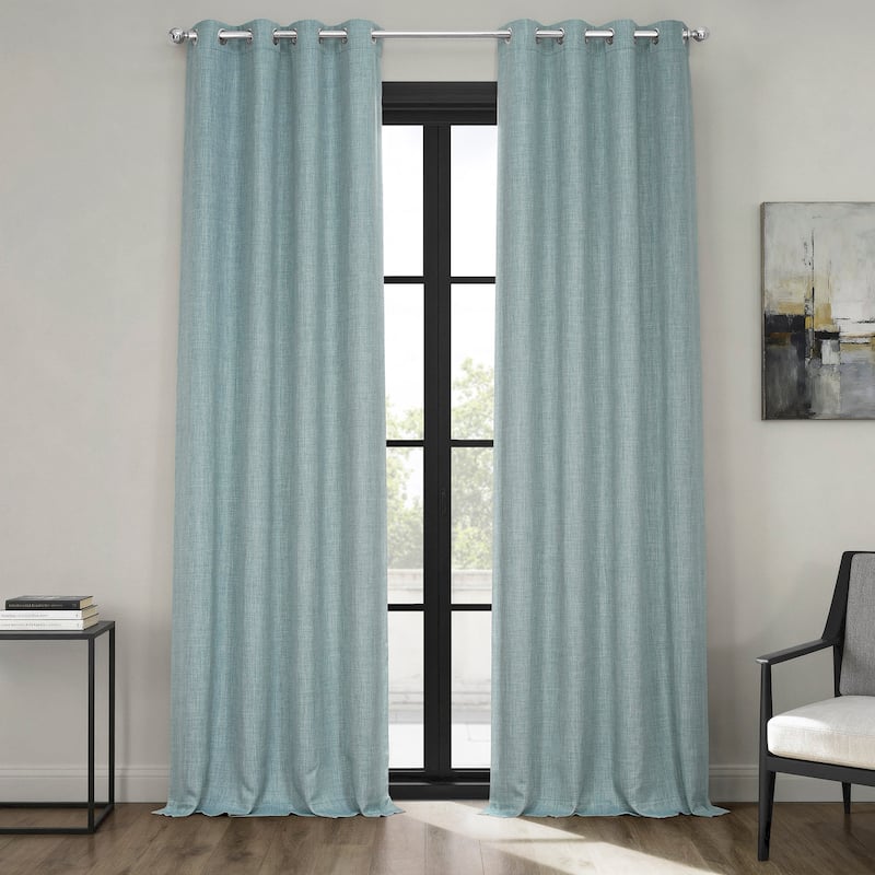 Exclusive Fabrics Grommet Textured Faux Linen Room Darkening Curtains for Bedroom & Living Room Curtains (1 Panel) - 50 X 108 - Sea Thistle