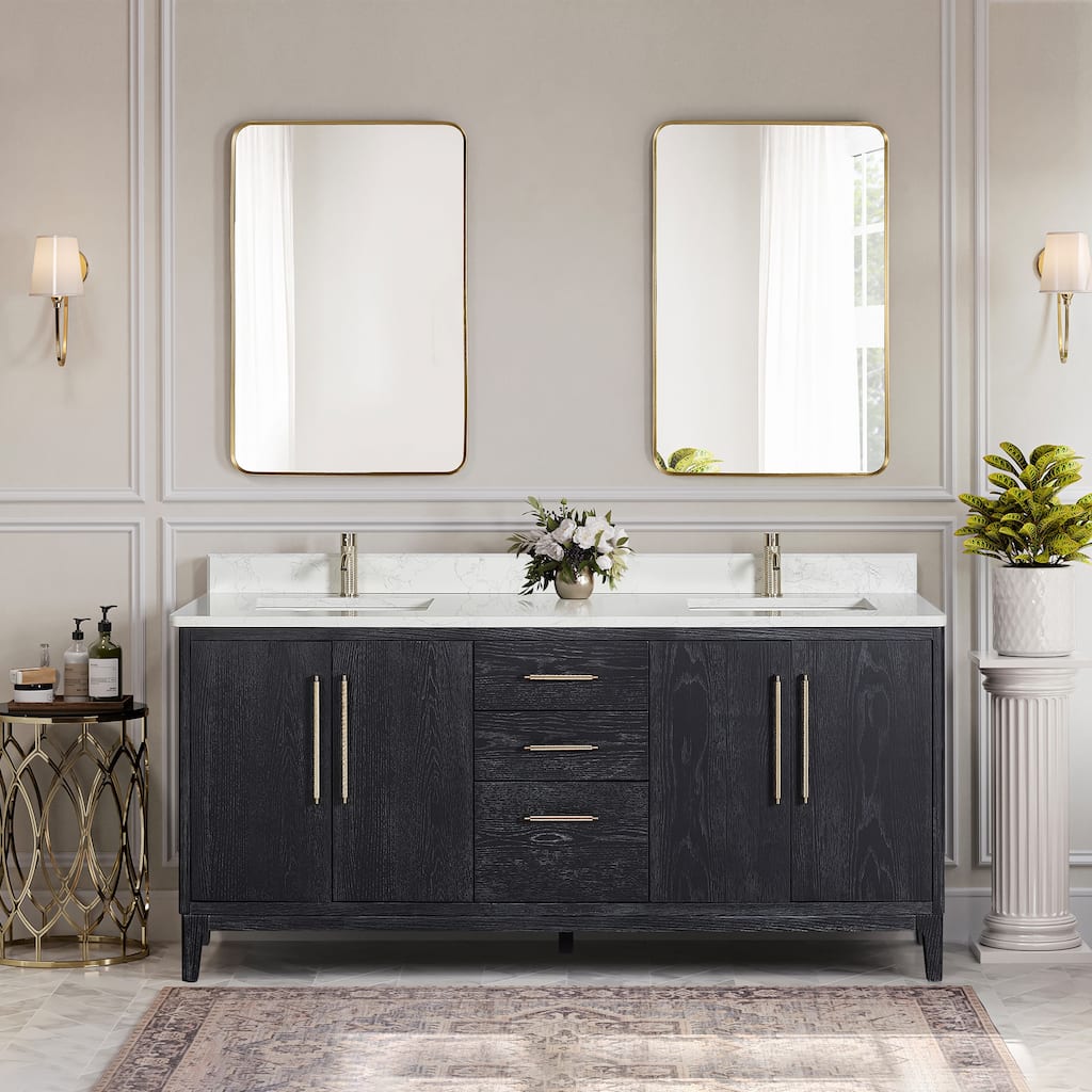 Gara Double Bath Vanity with Composite Stone Top and Mirror