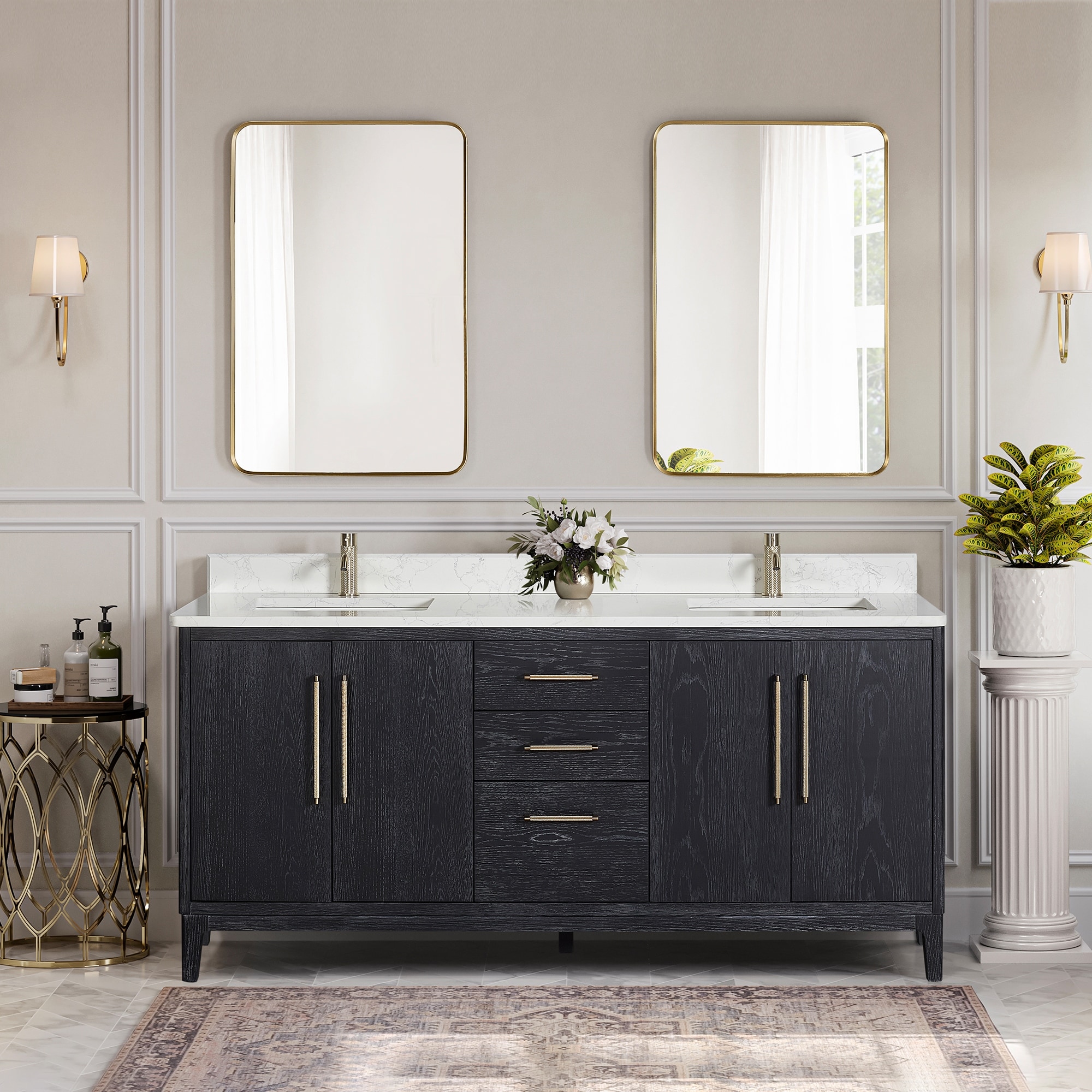 Gara Double Bath Vanity with Composite Stone Top and Mirror