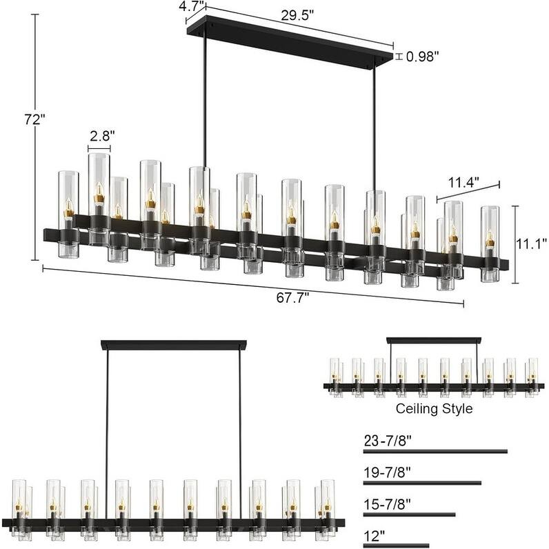 KAYLA Brass Kitchen Island Lighting- 16-Light Linear Chandelier