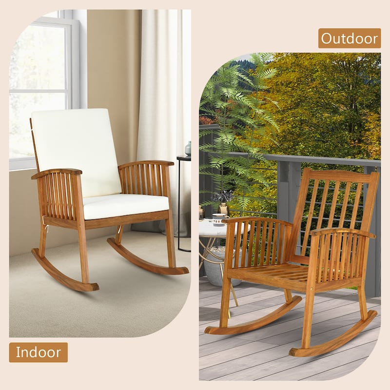 Gymax Patio Wooden Rocking Chair Lawn Garden Outdoor w/ Armrest