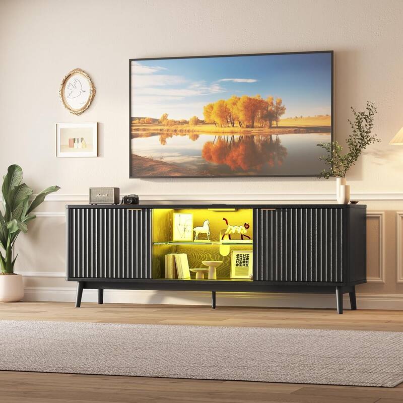 63" TV Stand Entertainment Center with Storage and Adjustable Shelf - Black