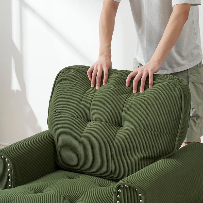 Green Tufted Chaise Lounge Chair with Storage