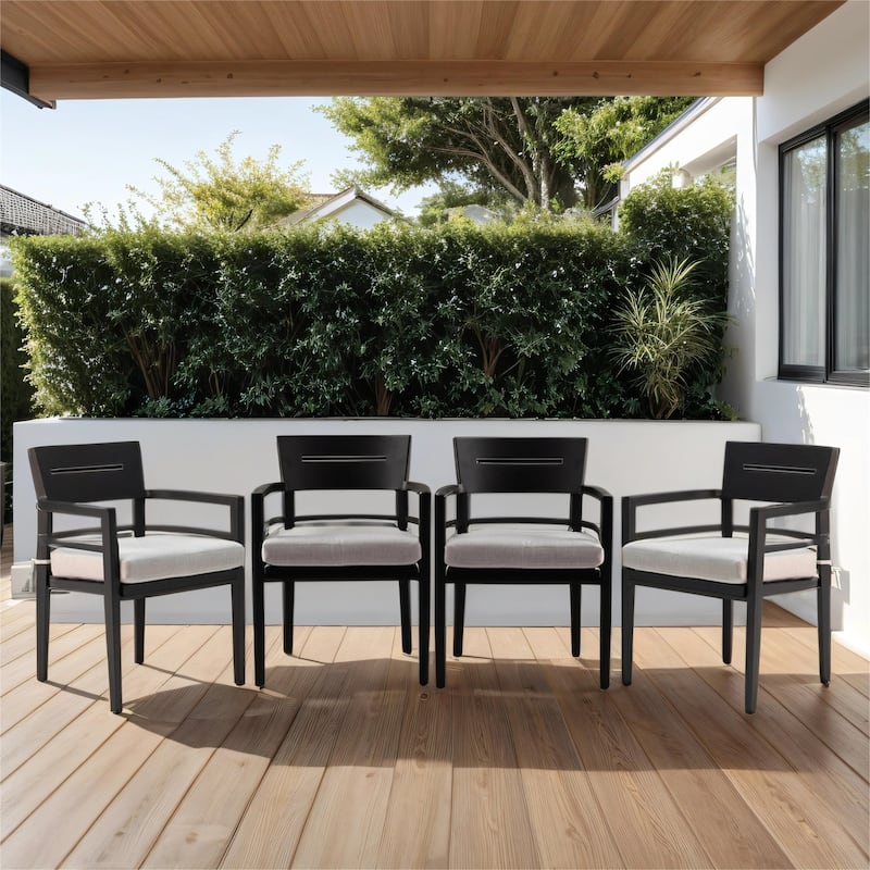 Patio Aluminum Stationary Dining Chairs 4PCS with Fabric Cushions - Ember Black