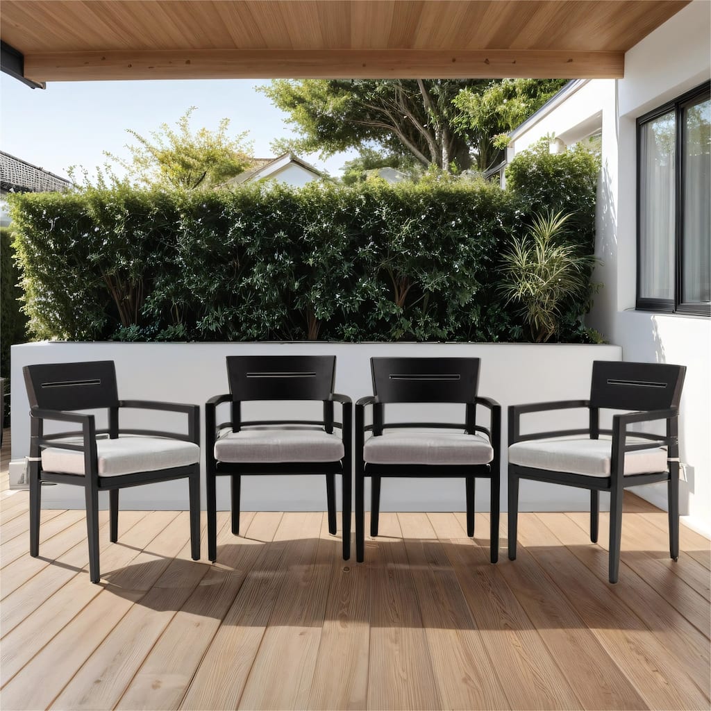 Patio Aluminum Stationary Dining Chairs 4PCS with Fabric Cushions