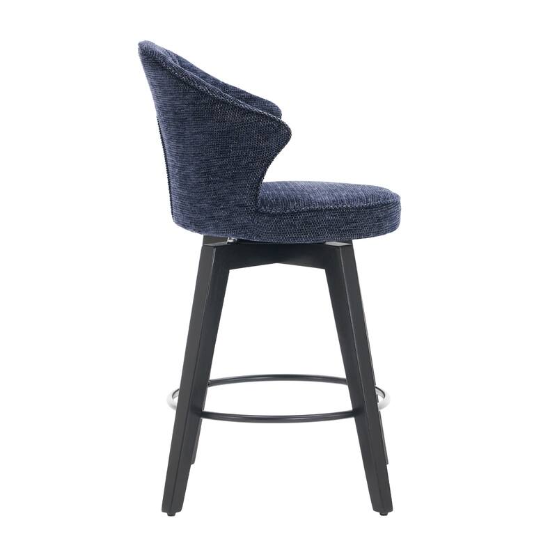 Wing Back Swivel Bar Stools Set Of 2 - 25" Counter Height Adjustable Stools With Solid Wood Legs & Chenille Upholstery