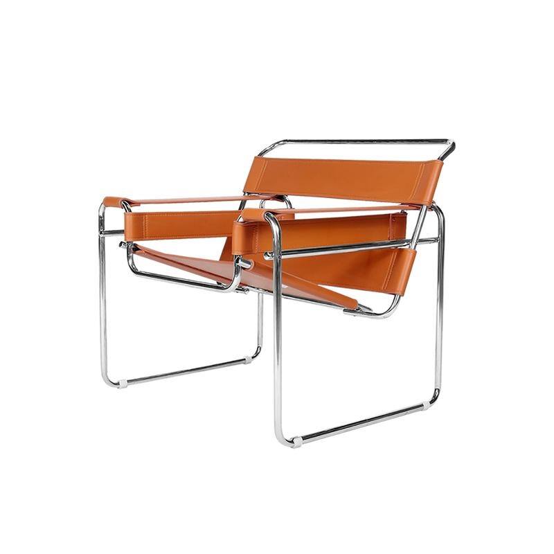Momei Mid-Century Modern Saddle Leather Accent Chair with Stainless Steel Chair Leg