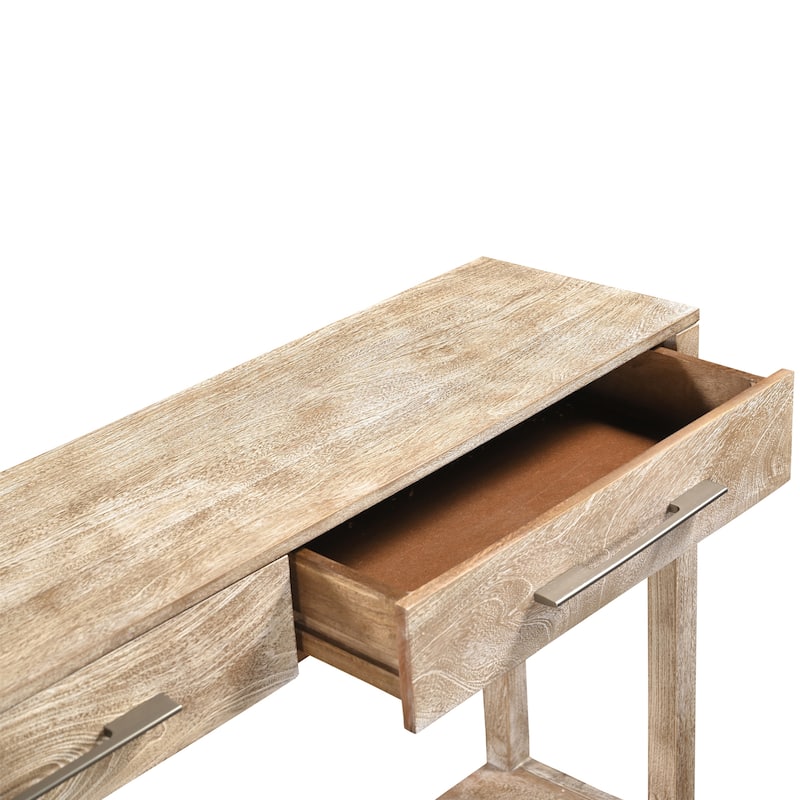 Whispen Coastal Wood and Jute Storage Console Table by Sevita - 72" L x 12" W x 34" H