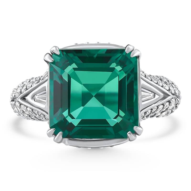 Bliss Diamond 7.10Ct Emerald Asscher Cut Diamond Ring White Gold Lab Grown