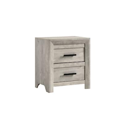 Nightstand 2 Drawer White Bedroom Side Table Rustic Distressed Design