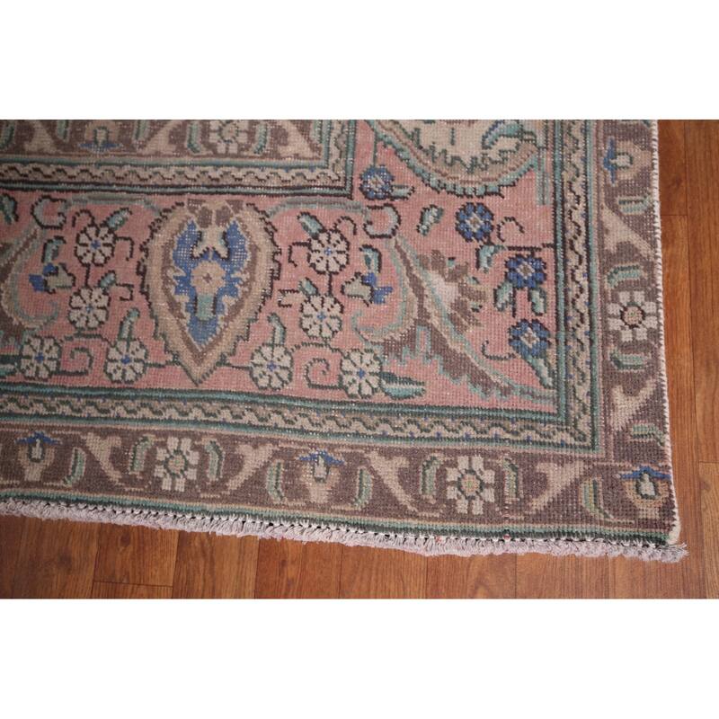 Pink Tabriz Persian Vintage Area Rug Hand-Knotted Wool Carpet - 9'7" x 12'4"