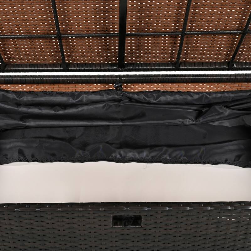 2-Piece Outdoor Patio Rattan Canopy Daybed Sunbed with 5 Positions Adjustable Backrest and Storage Bench