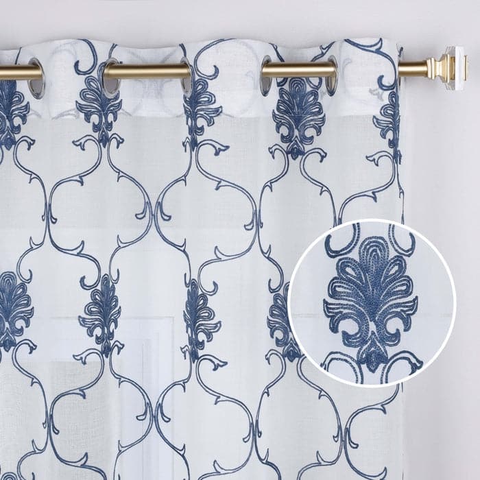 Superior Embroidered Elegant Scroll Sheer Grommet Curtain Panel - (Set of 2)