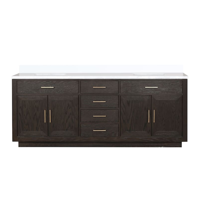 Abbey 60 in W x 22 in D Black Oak Double Bath Vanity and White Quartz Top - 84 - Brown Oak