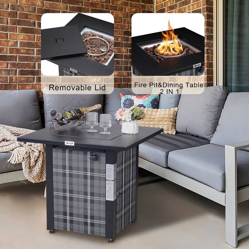 Werph 25" H Propane Outdoor Patio Square Fire Pit Table, 50,000 BTU Fire Table,