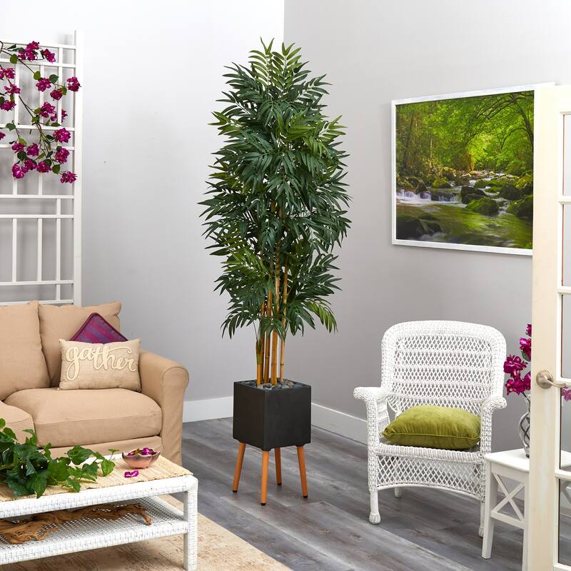 80In Artificial Palm Tree with Planter - Indoor Tropical Tree Decor with Stand - Black