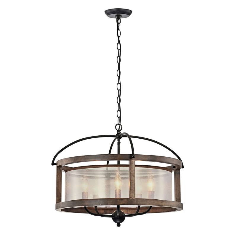 The Gray Barn Antique Black Metal Fabric Shade Wood Frame Chandelier