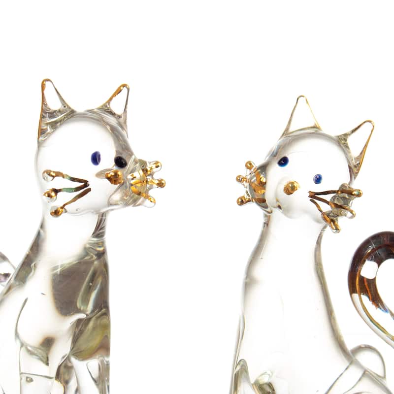 Novica Handmade Feline Friendship Gilded Glass Figurines (Pair)