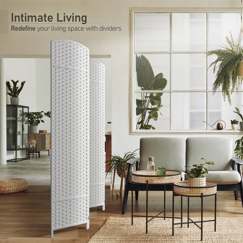 Sorbus 4 Panel Room Divider Tall Privacy Partition Screen Extra Wide Double Hinged Mesh Hand-Woven Folding Wall Divider - 6ft