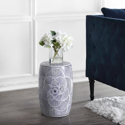 Camellia 17" Ceramic Drum Garden Stool, Blue by JONATHAN Y