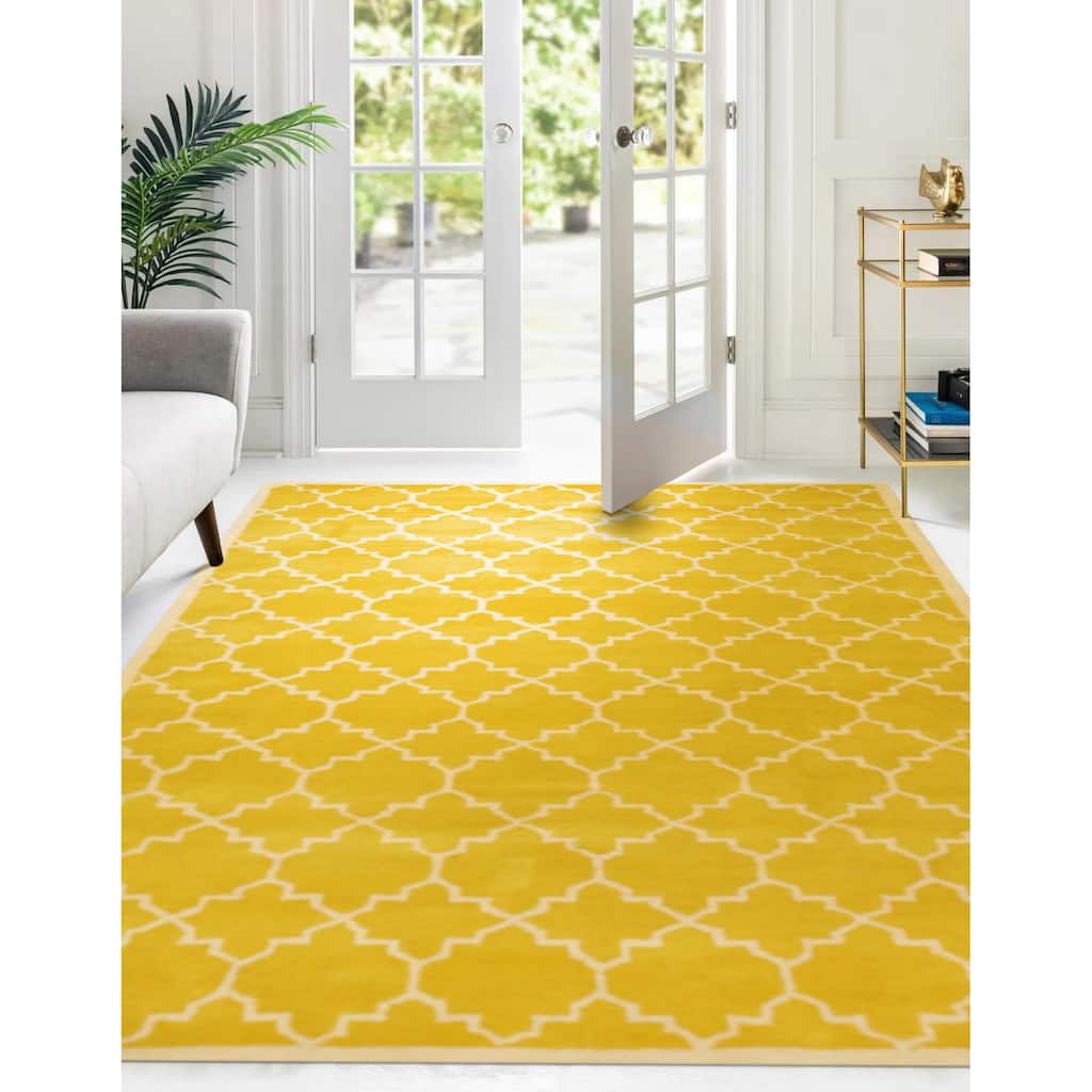 Hand-tufted Wool Yellow Transitional Moroccan Moroccan Rug