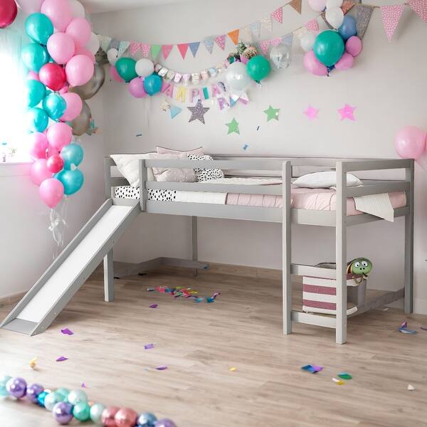 slide 2 of 44, Twin Size Multifunctional Loft Bed with Slide and Solid Construction for Home Grey