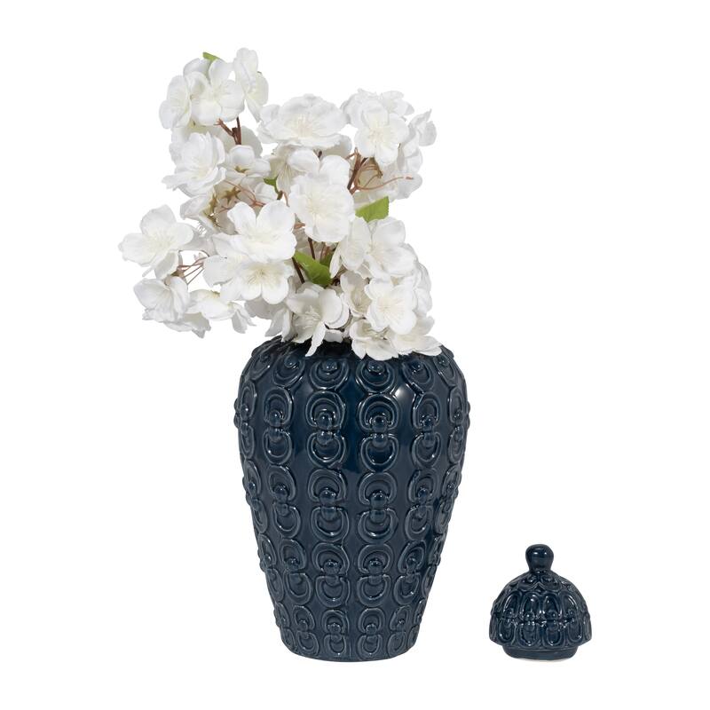 Sagebrook Home Ceramic 12" Chain Texture Jar, Round, 12"H, Chain