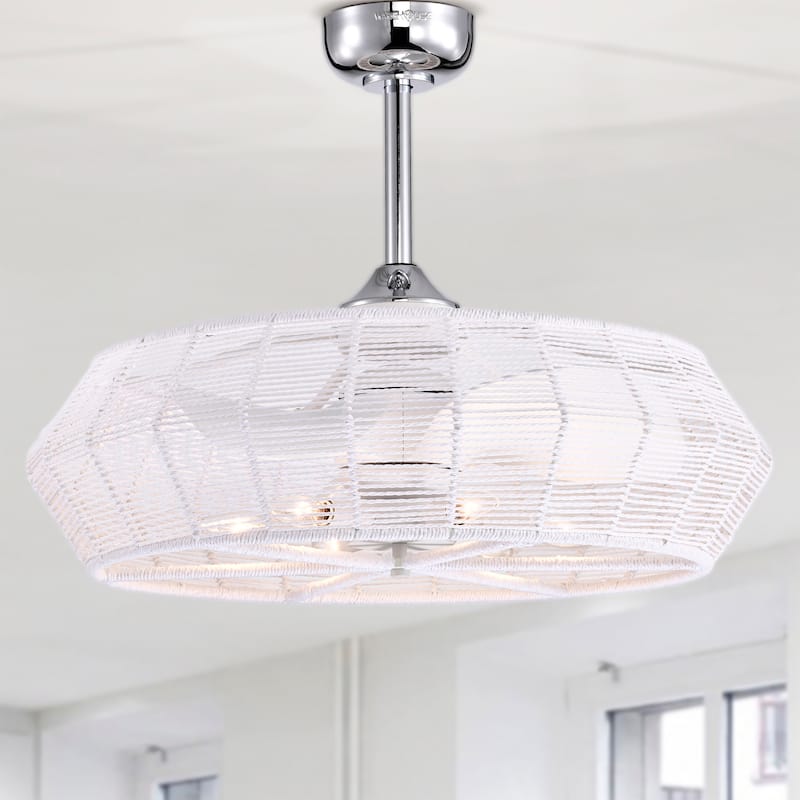 Akasha 28 Inch Rattan Rope Fandelier 6 Light with Remote (Color Optional)