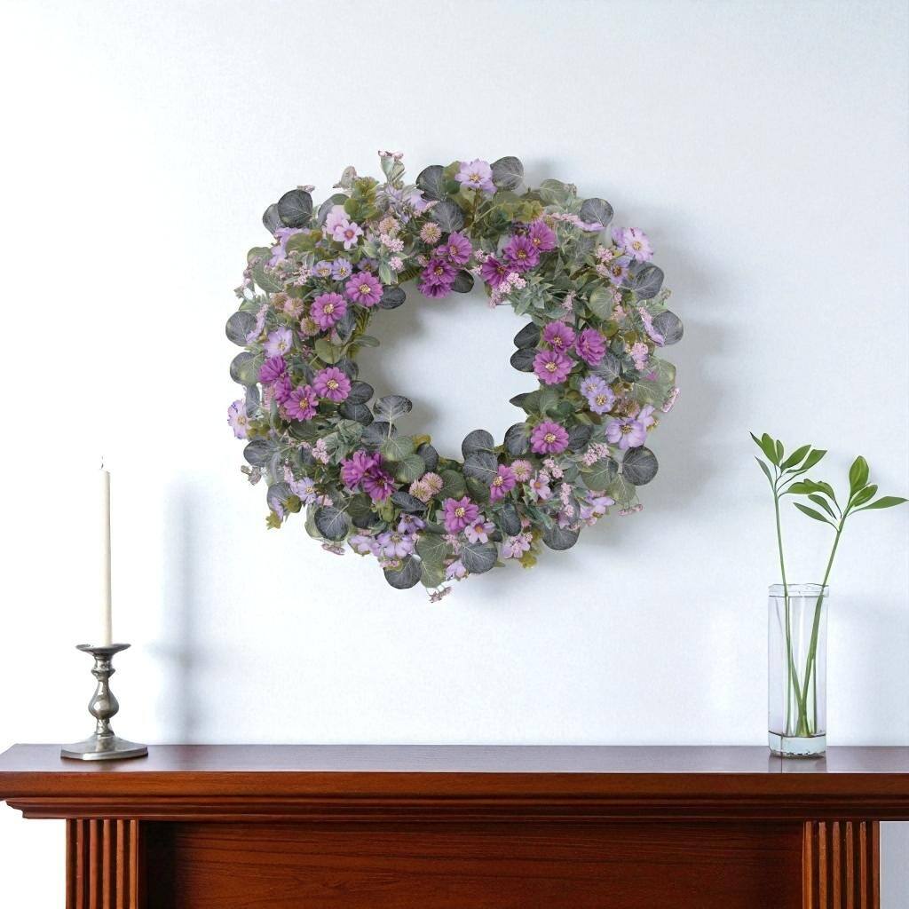 HomeRoots 22" Green And Purple Daisy And Thistle Artificial Wreath
