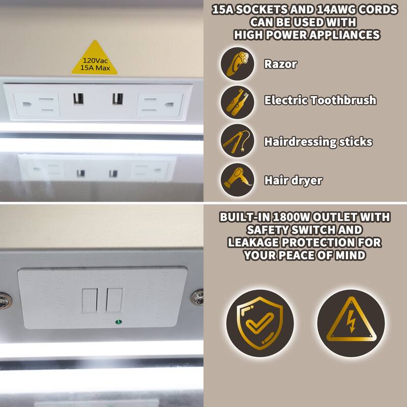 36'' H Recessed or Surface Mounted Bathroom LED Mirror Cabinet With Defogger, Dimmer, 10x magnifying