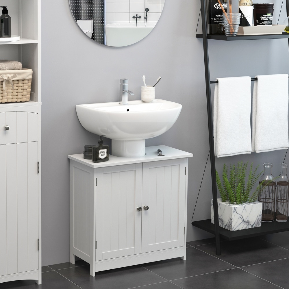 kleankin 24 Bathroom Under Sink Cabinet with Storage Pedestal Sink Cabinet  Adjustable Shelf and Open Bottom Shelf Grey