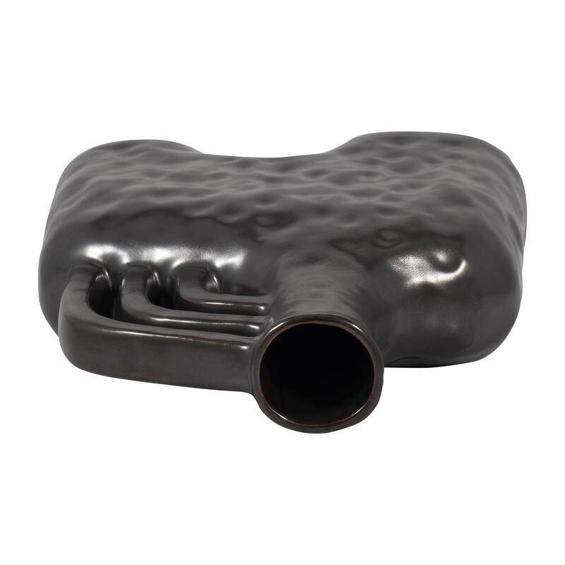 Ceramic Metallic Triple Handle Vase, Black, Novelty, Solid Color