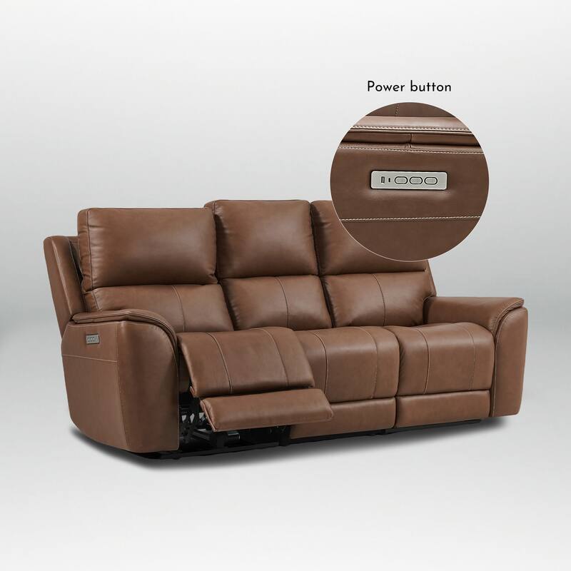 86.5" W Premium Genuine Leather Triple-Power Sofa with Zero Gravity, Ajustable Headrest