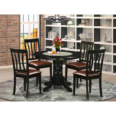 Kitchen Dining Set 5 Piece Table with 4 Chairs Modern Round Pedestal Table Set Black 42 Inch