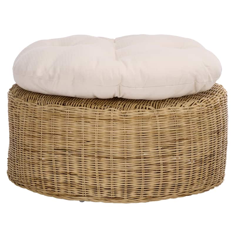 SAFAVIEH Home Bori Round Ottoman with Cushion - Natural/White
