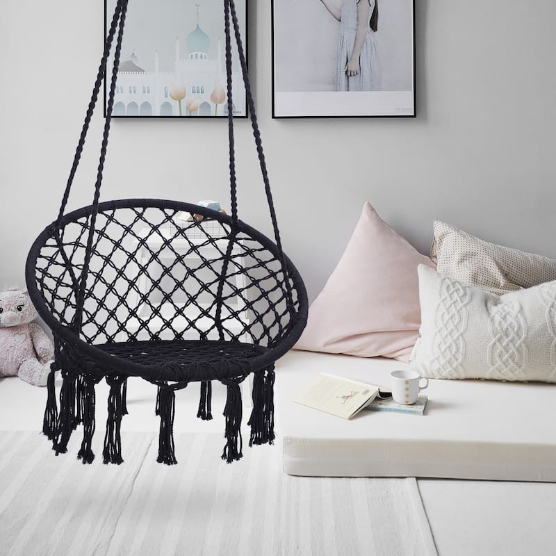 Handwoven Hammock Chair Swing Portable Bassinet Chair Hanging Chair - Black