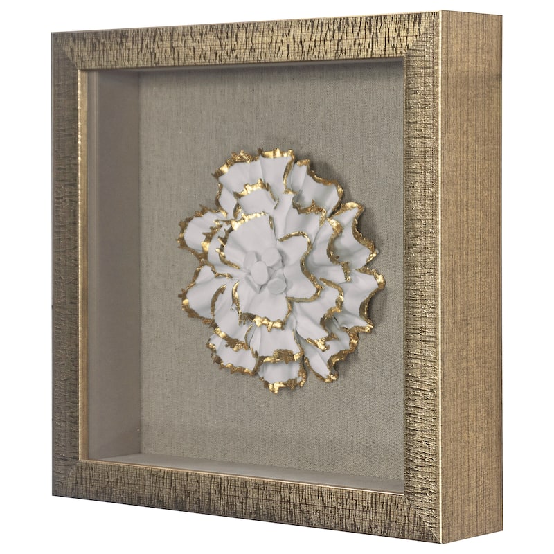 HUJI Gold Ceramic Flower Shadow Box Wall Décor Set