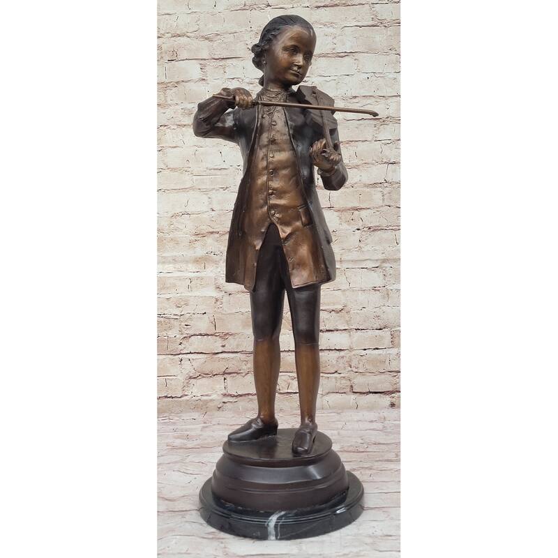Limited Edition Signed Numbered By Collett Mozart With Violin Bronze Sculpture