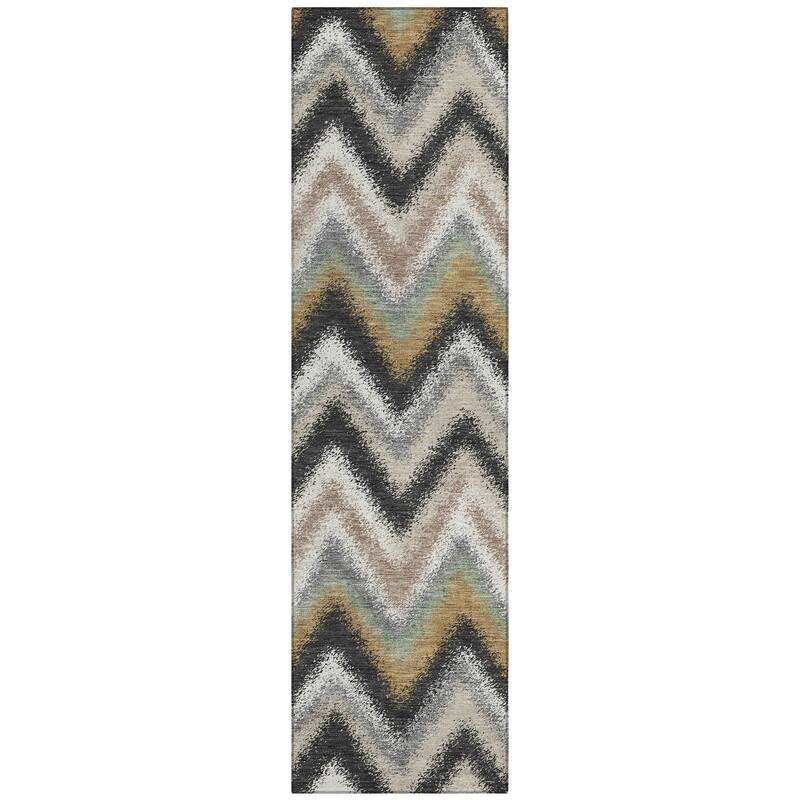 Machine Washable Indoor/ Outdoor Modern Chevron Chantille Rug